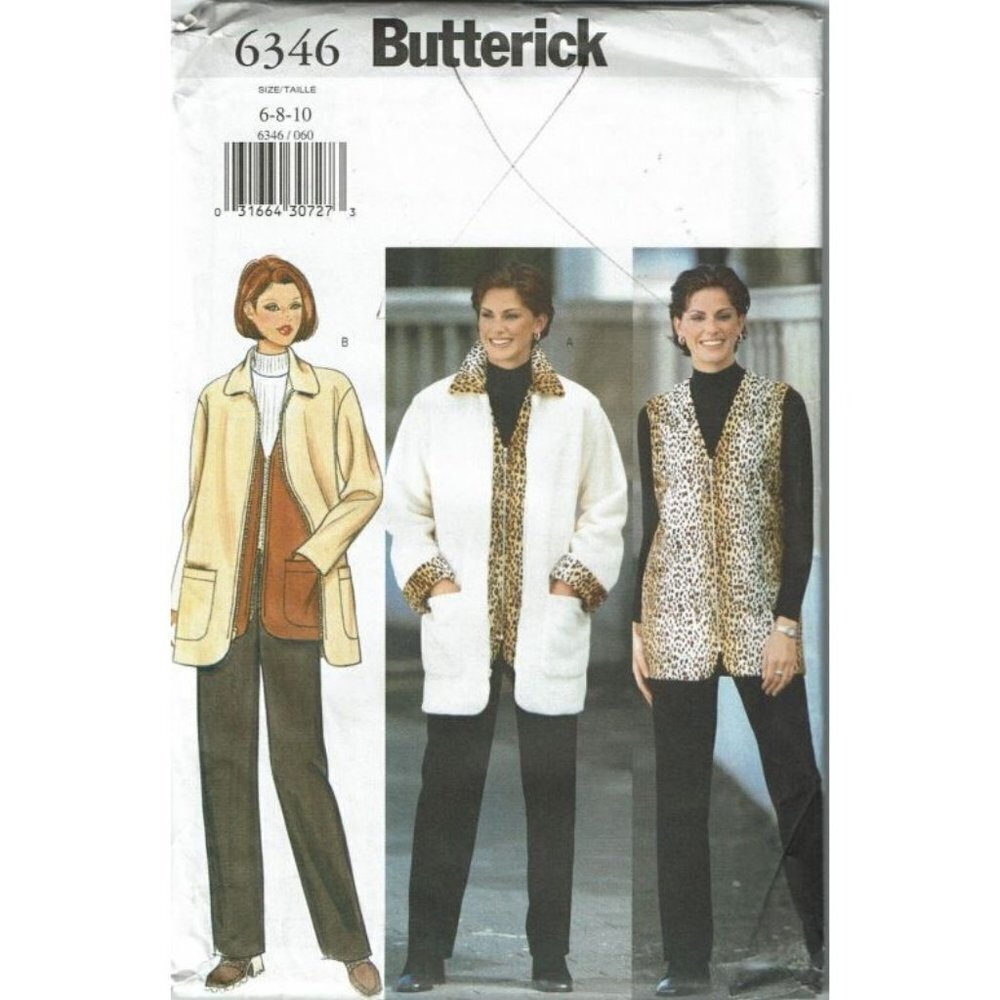 Butterick Sewing Pattern 6346 Jacket Vest Pants‎ Misses Size 6-10